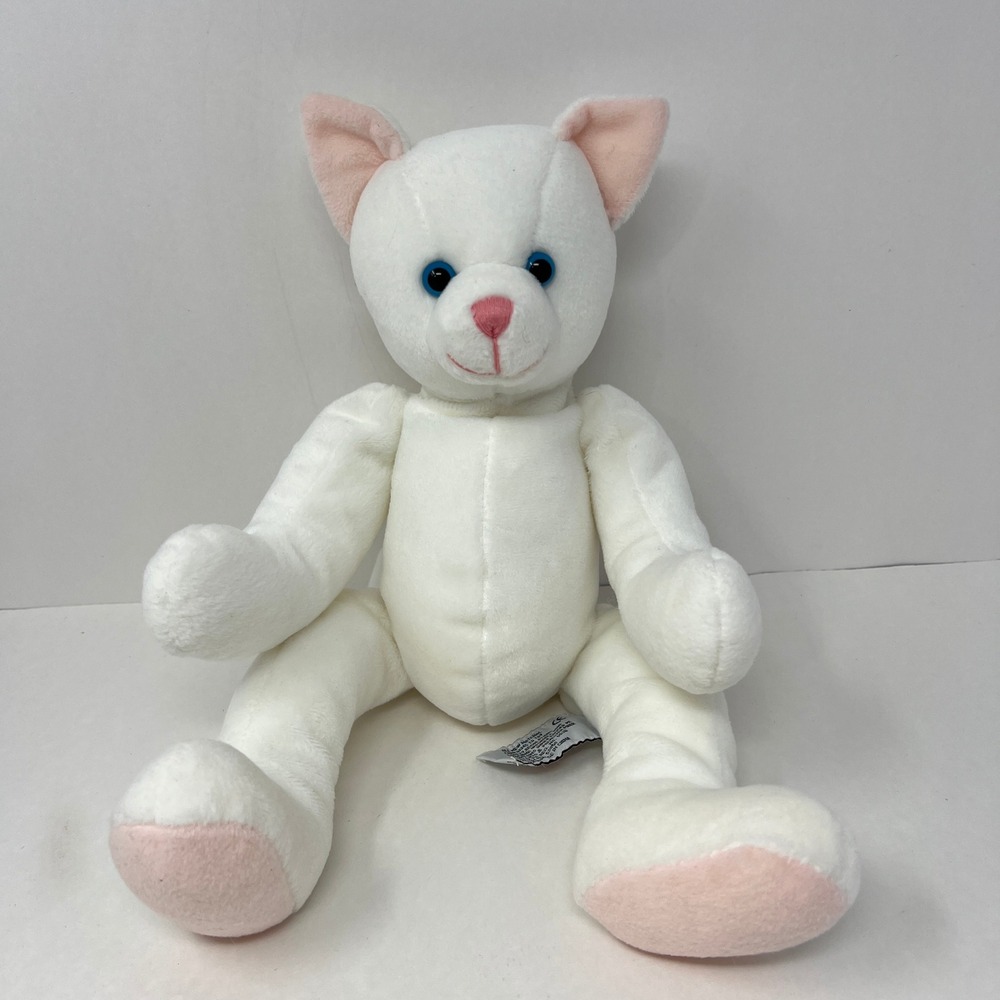 Russ Berrie Kitty Cat Plush 14 Inch White Pink Blue Eyes RB Collection 2002